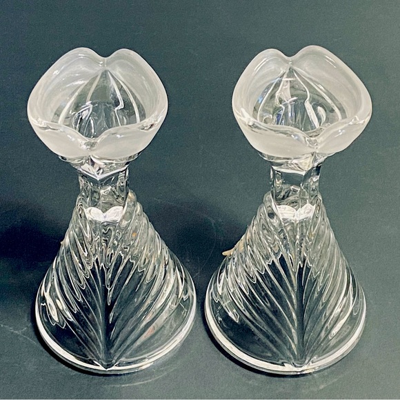 Vtg MCM Anna Hutte Bleikristall 24% Lead Crystal Candle Holders Frosted Germany - Picture 4 of 9